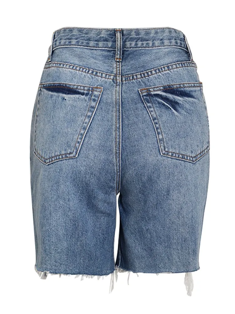 KBQ Irregular Spliced Drawstring Denim Shorts For Women High Waist patchwork raw hem Streetwear Trousers Female Fashion summer