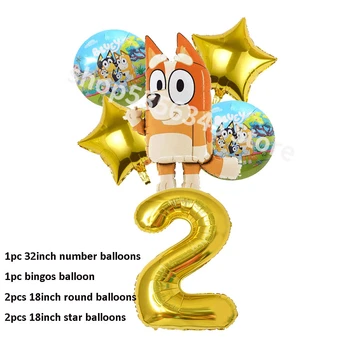 만화 풍선 세트 알루미늄 필름 대형 숫자 풍선 블루 옐로우 개 생일 파티 장식 레이아웃 배경 사진 소품