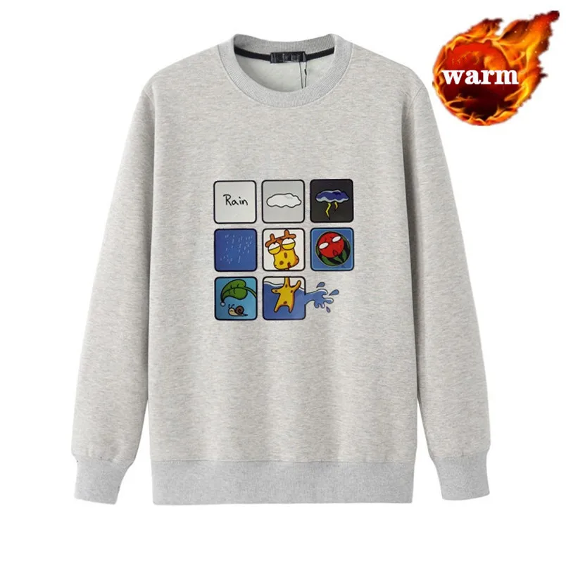 

Cartoon Print Winter Thicken Warm Sweatshirt Men's Casual Unisex Streetwear Sweatshirt Hip Hop Tops Large Size M-6XL