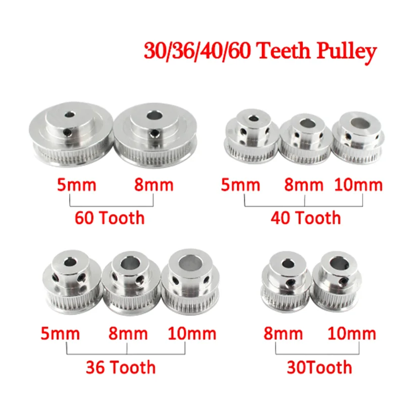 

1 шт. GT2 зубчатый шкив 30 36 40 60 зубчатое колесо отверстие 5 мм 8 мм алюминиевые зеркальные зубья ширина 6 мм детали для 3D-принтеров