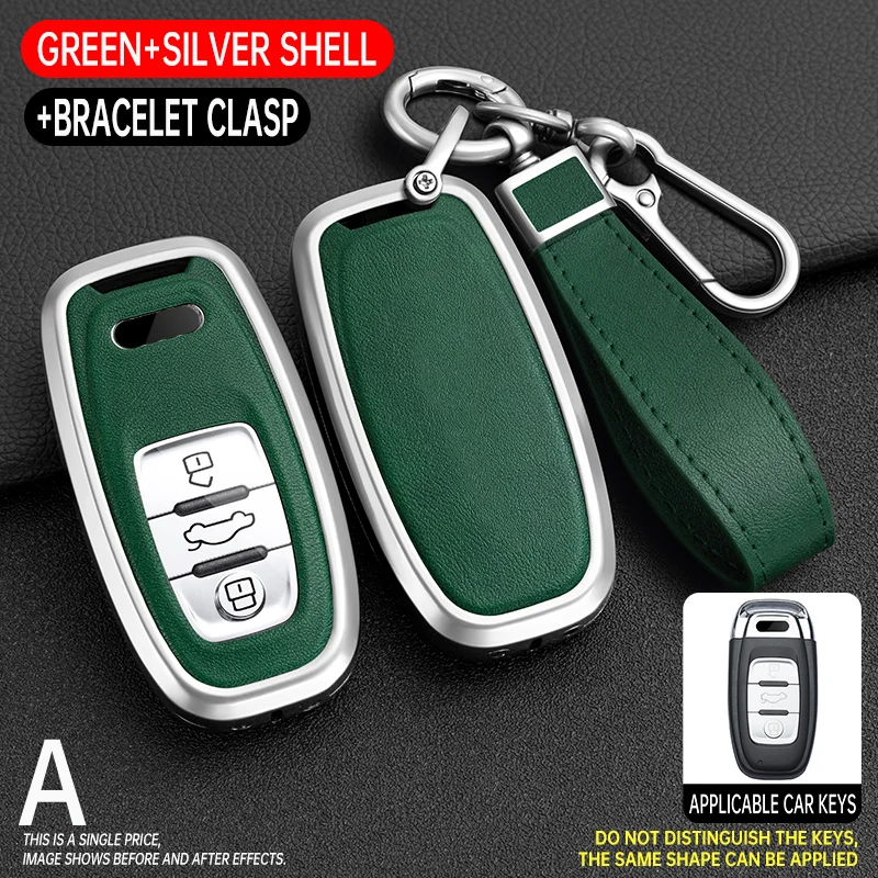 Sleek Leather Car Key Case Cover with Keychain Accessories
