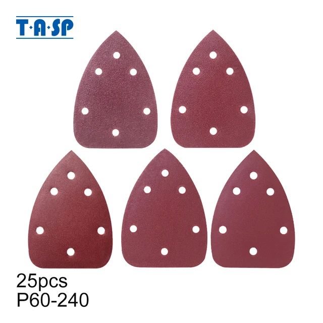 TASP 25pcs 140x100mm Triangle Sander Sandpaper 6 Holes Hook & Loop Mouse Detail Sanding Disc Abrasive Tools for Sander Polisher 1