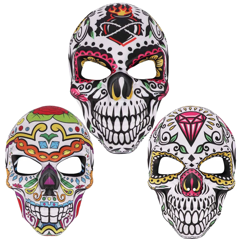 

Mexican Day of the Dead Skull Mask Cosplay Skeletons Print Masks Halloween Masquerade Carnival Dress Up Purim Party Costume Prop