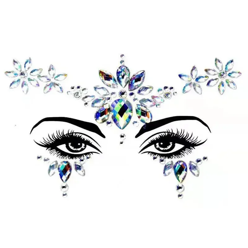 Temporary Women's Tattoo Stickers with Rhinestone and Crystal Face Decorations