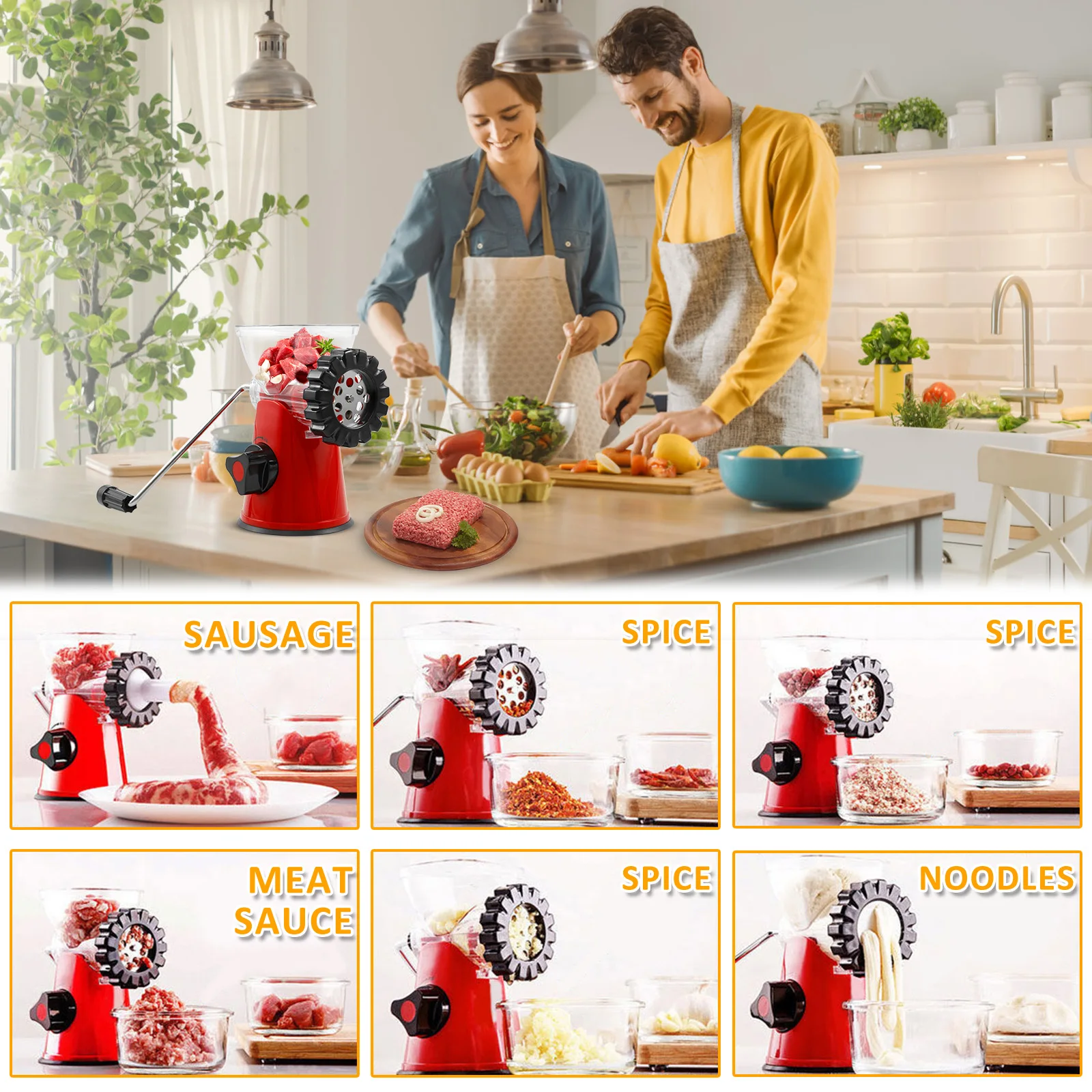Meat Grinder 10.7&times;18&times;9.5cm Manual Meat Grinder with Hand Crank Food Grade Fast Cutting Mincer Multifunctional Mincer Sausage Maker Machine meat grinder