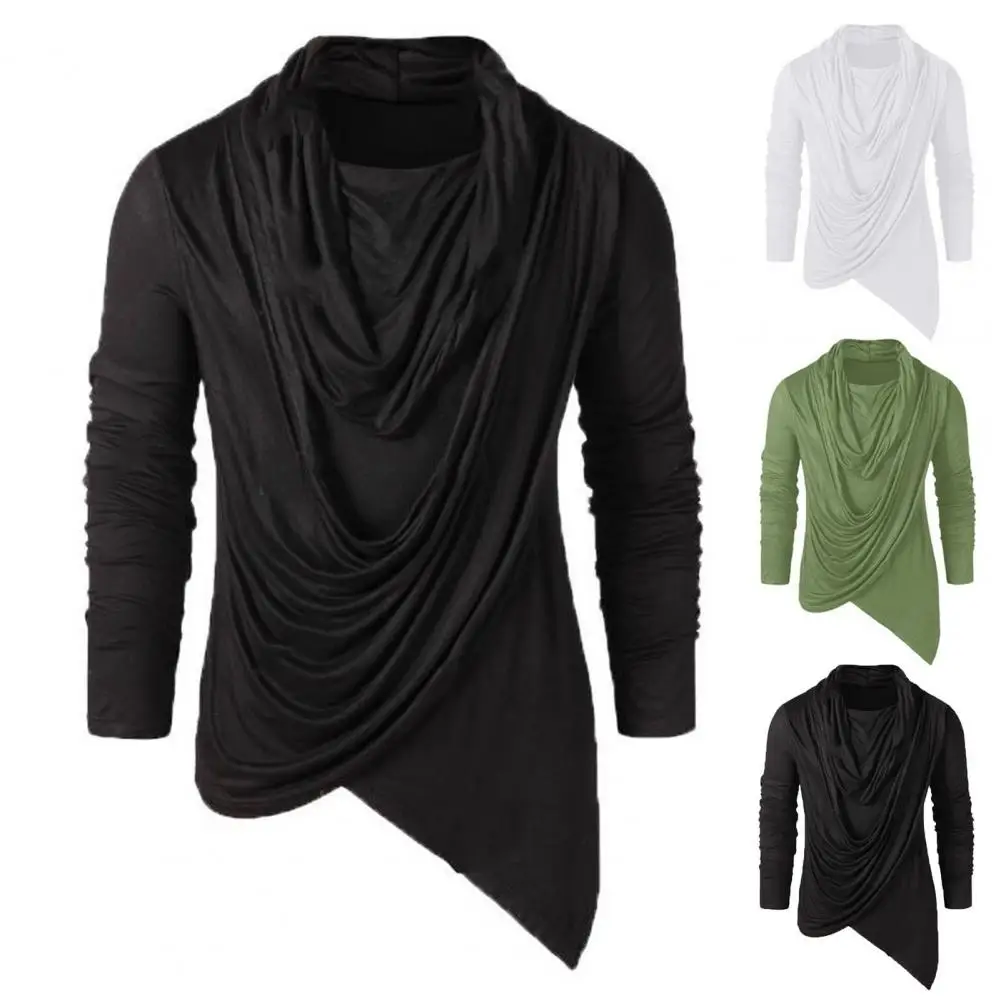 

Базовый Однотонный мужской пуловер с длинным рукавом, мягкая дышащая удобная рубашка свободного покроя с асимметричным воротником, осень