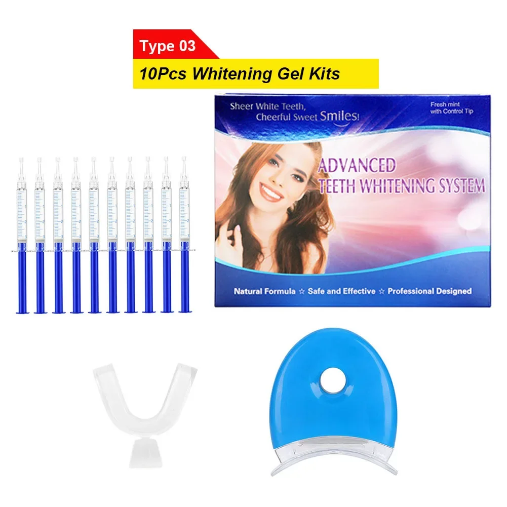 3/6/10 Teeth Whitening Kit Gel Syringe 44 Peroxide Dental Tooth Bleach System LED Cold Light Oral Hygiene Device Mouth Tray Tool