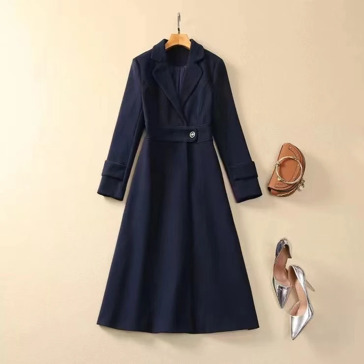 

European and American women's dress 2023 winter new Long sleeve suit collar one button fashion Woolen coat XXL