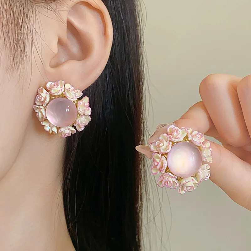 Round Flower Earrings Jewelry Charm Summer Trendy Lightweight for Women Ladies Dangle Drop Earrings for Valentine's Day Gift