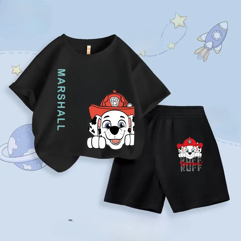 PAW Patrol Summer Boys Short Sleeved T Shirt Sets Cartoon Printed Children's Top Short Two Piece Suit Kids Breathabke Outfits 4