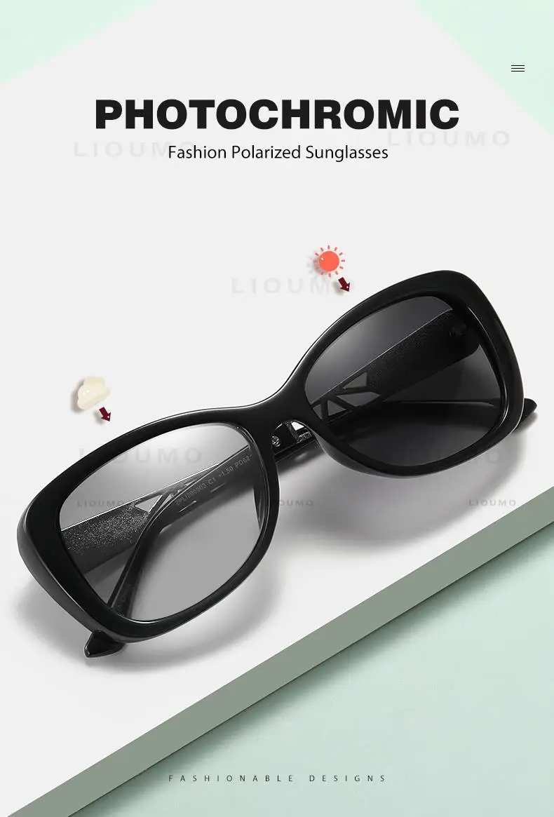 LIOUMO Mode-Sonnenbrille für Damen, Luxusmarke, hochwertige photochrome polarisierte Brille, Damen-Brille mit luxuriösem Kristallrahmen – Detail 1