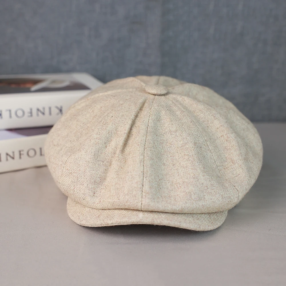 Cotton Newsboy Cap Wool Newsboy Cap Men Grey Beige Solid Color Flat Caps Women Men British Painters Hat Soft Autumn Winter Octagonal Cap 018