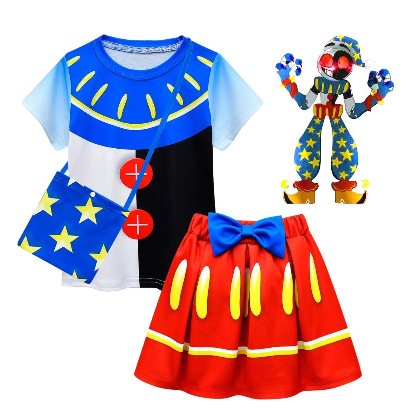 

Summer Children Sundrop FNAF Sun clown Cosplay Skirts Sets Kids Princess Vestido Girls Birthday Party T-Shirt+skirts 3 piece set