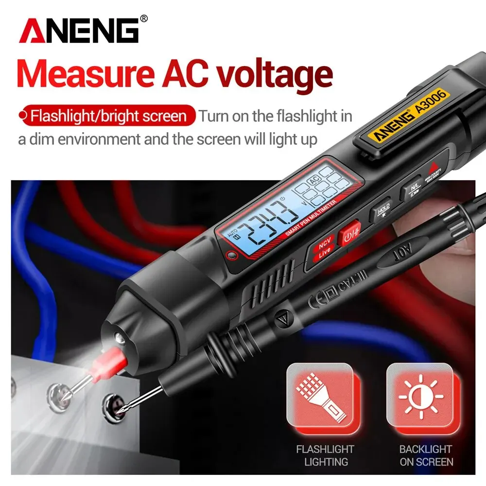 Digital Multimeter ANENG A3006 Pen Type 4000 Counts AC/DC Voltage Meter Tip Test Zero Fire Line High Precision Electric Tools