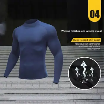 Men Compression Running T-shirt Fitness Tight Long Sleeve Sport Shirts Training Jogging Tops Gym Sportswear Quick Dryer T-shirt 3