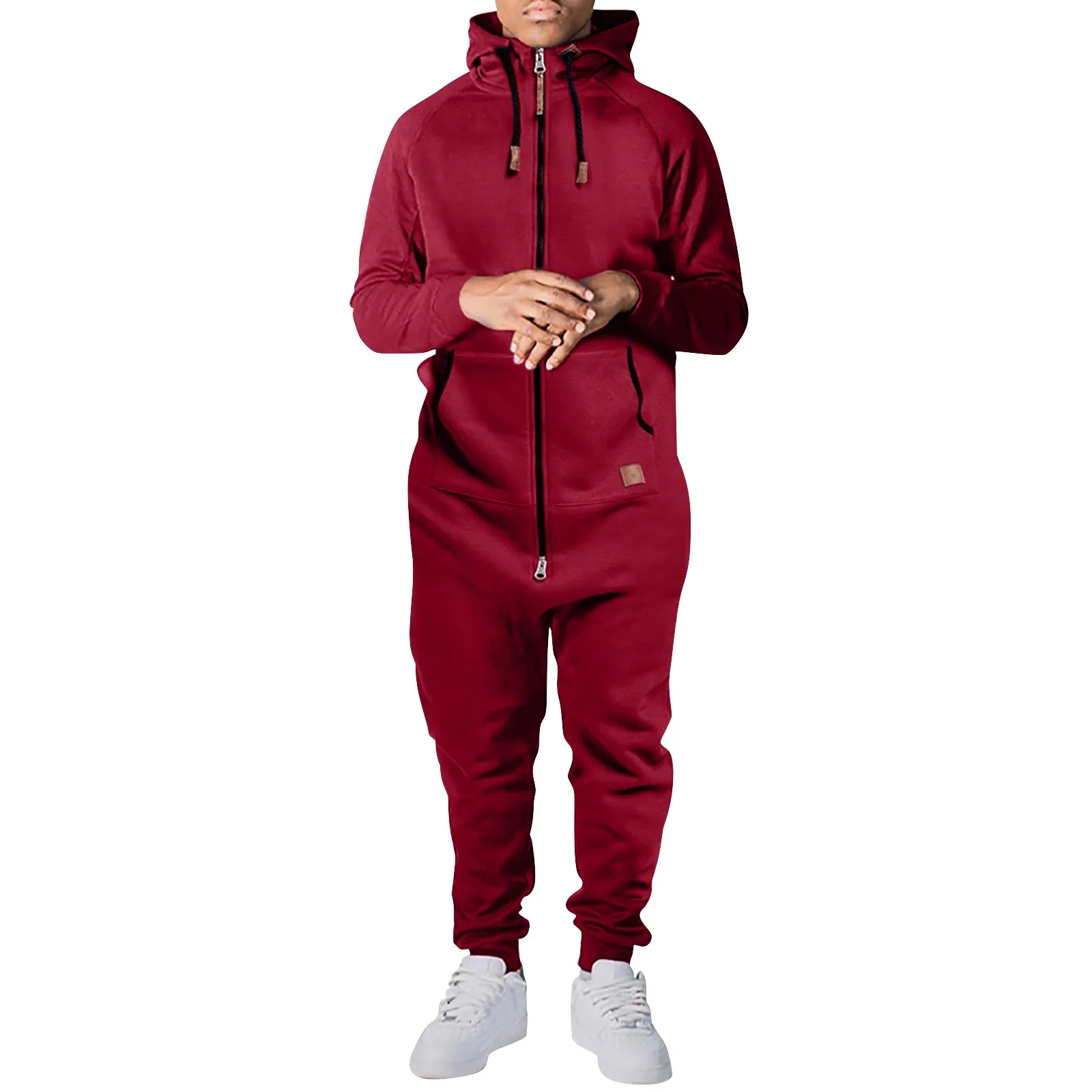 Men Solid Color jumpsuit Pure Color bodysuit Splicing Romper Autumn Winter Playsuit Casual hooded Zipper onesie black Sportswear