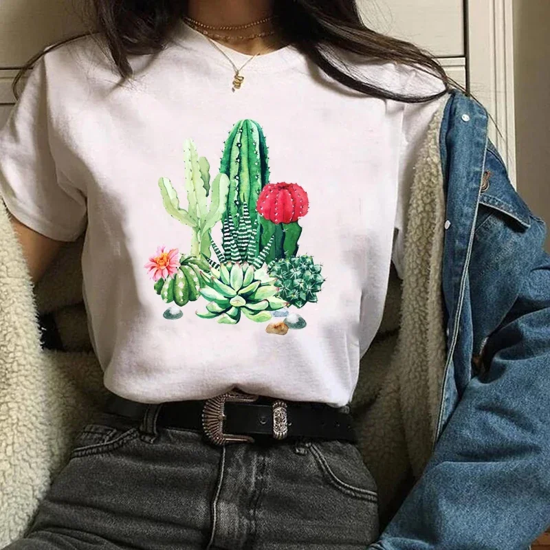 

Women Lady Tees Print Sweet Floral Cactus Streetwear Plant 90s Trend Clothes Tops Clothing Lovely Womens T-Shirt