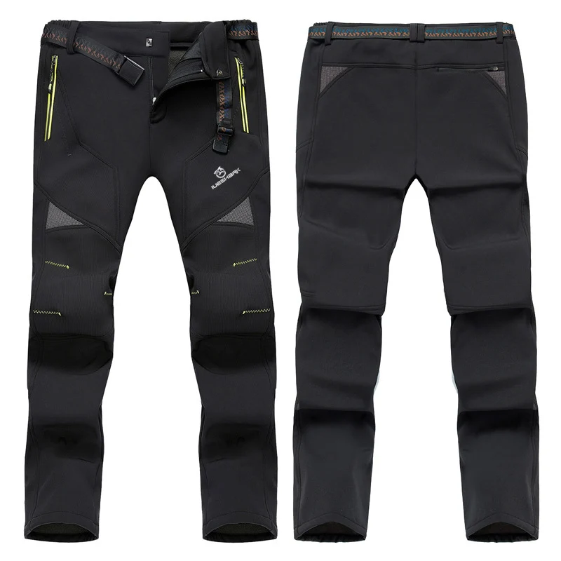 Cycling Pants QUESHARK Men Warm Fleece Soft Shell Windproof Waterproof Cycling Pants Thermal Riding Bike Bicycle Camp Climb Hiking Trousers