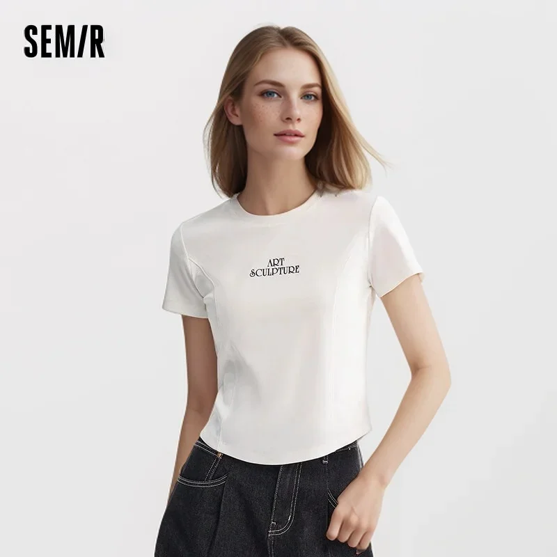

Semir Short Sleeve T-Shirt Women Short Section Letters Hundred With Summer 2024 New Slim Tops Thin