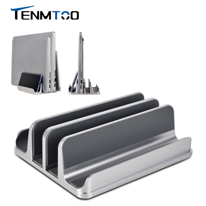Tenmtoo 수직 노트북 스탠드, 듀얼 슬롯 조절식 알루미늄 노트북 스탠드, 맥..