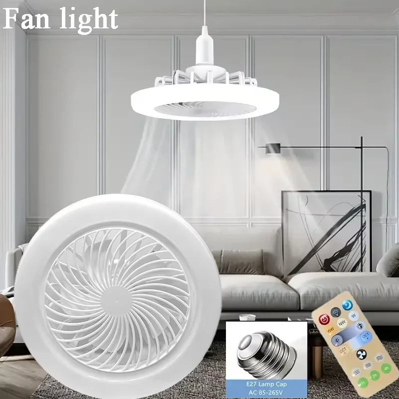 2-in-1 Three-speed Mode LED Fan Light LED Lamp Bead E27 Screw Fan Light Remote Control Wall Control Bedroom Ceiling