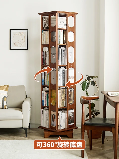 Solid Wood Rotating Bookshelf 360 Degrees Movable Small Bookcase Floor with  Wheels Simple Rack Home Children against the Wall