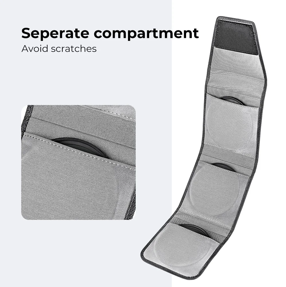 K&F CONCEPT New Style 3 Pockets Lens Filter Bag Camera lens Filter Pouch 49mm-82mm For ND UV CPL Camera Lens Filter 2