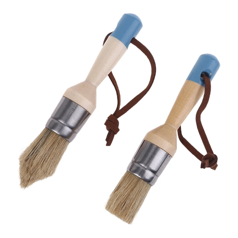 

2 Pcs Natural Bristle Brushes Round and Pointed Chalk Wax Paint Brush Easy Use Dropship