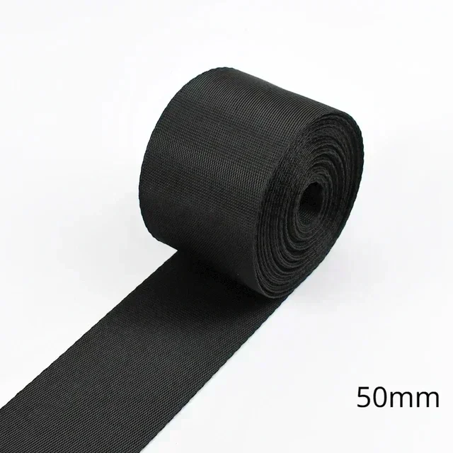 Durable Black Nylon Webbing Straps for DIY Sewing and Craft Projects - 5M Roll, 10-100mm Width