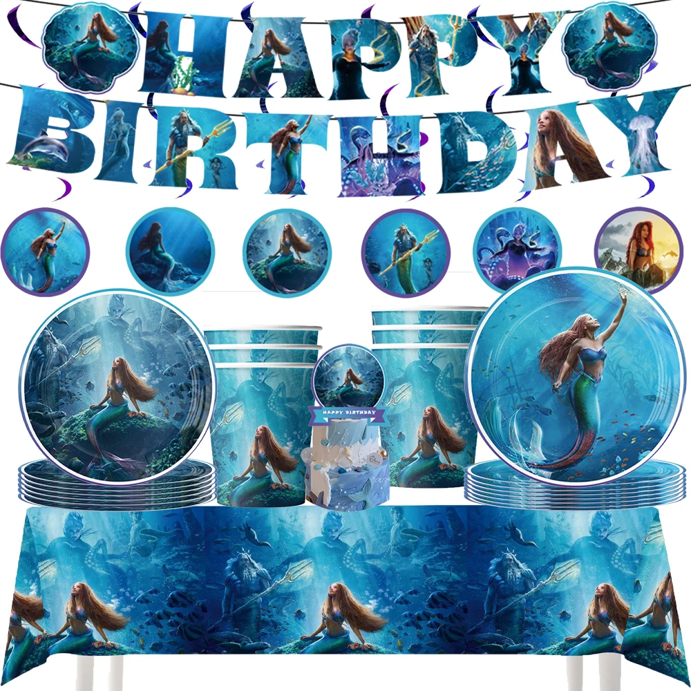 

Mermaid Ocean Theme Party Disney Disposable Tableware Cups & Plates Paper Tablecloth Balloons Birthday Party Favor Baby Shower