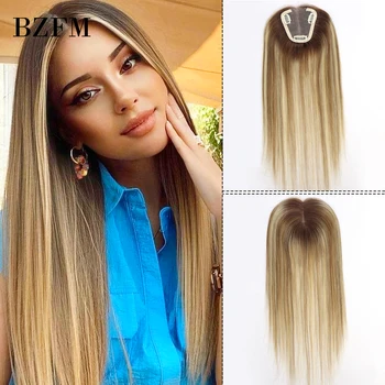 Ombre Blonde Brown Highlight Toppers per capelli umani europei pezzi per capelli da donna Clip con Base in pizzo nell'estensione dei capelli Topper per le donne