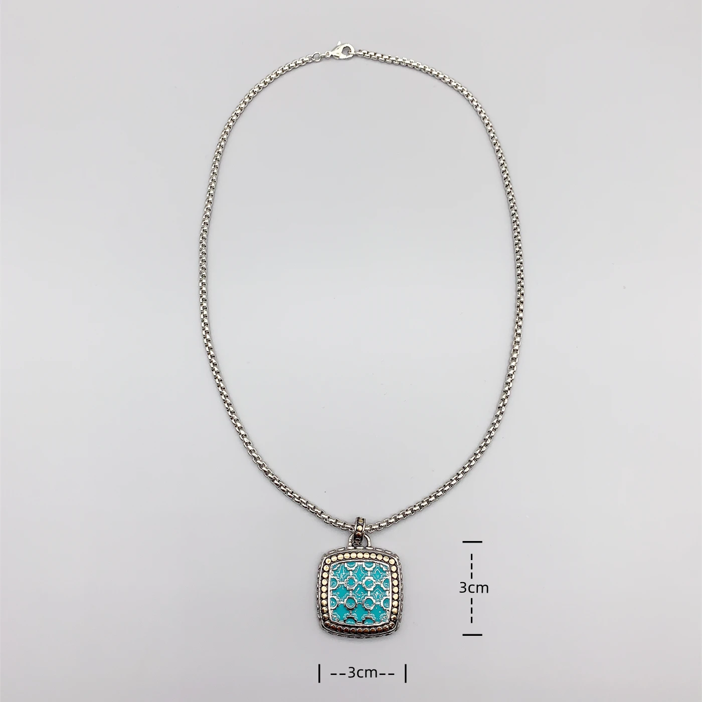 FoLisaUnique 3mm Silver Box Chain Blue Black White Enamel Pendant Necklace For Women