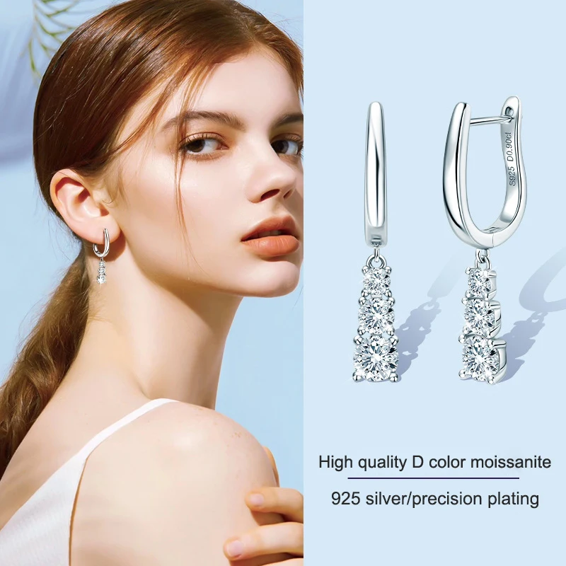 

D Moissanite 3 Diamond Long Tassel Earrings 3mm&4mm&5mm VVS1 925 Sterling Silver Modern Women's Earrings Fine Jewelry
