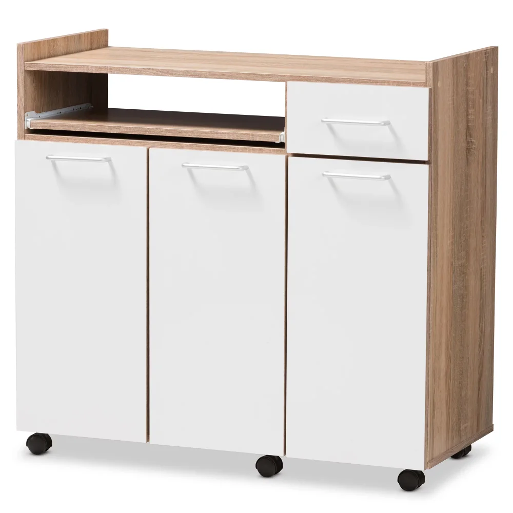 

Charmain Rolling Kitchen Island Cart，Durable and Strong，77.16 Lbs，Oak, White Finish