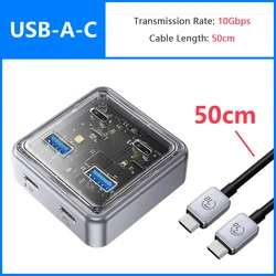 ORICO High-Speed 4-Port USB Hub with USB-A and Type-C Slots (10Gbps USB-A-C 50cm)