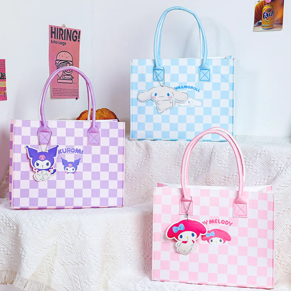 

Kawaii Sanrio Shoulder Bag Cinnamoroll Kuromi Anime Women Shopping Handbag Large Capacity Makeup Storage Bag Woman Packet