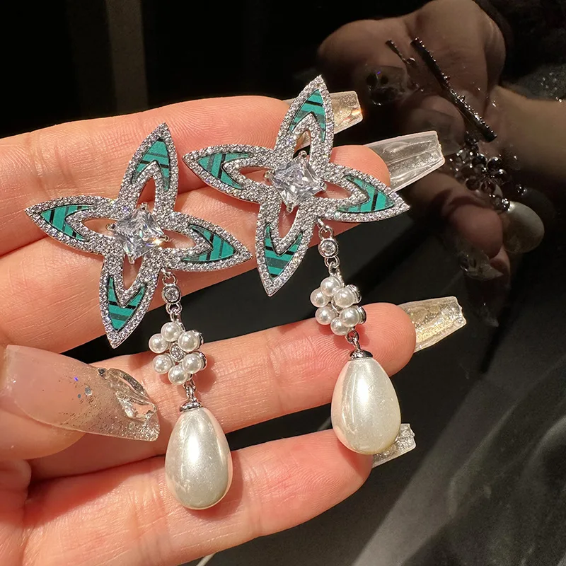 Bilincolor  Hollow Flower Shaped  Pearl Earrings