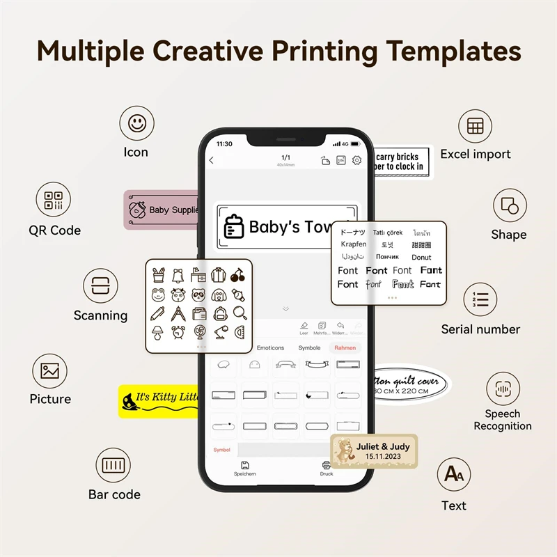 니임봇 D110 업그레이드 버전 감열 라벨 프린터 미니 휴대용 스마트 라벨 메이커 (테이프 포함) 사무실 가정 주방 학교용