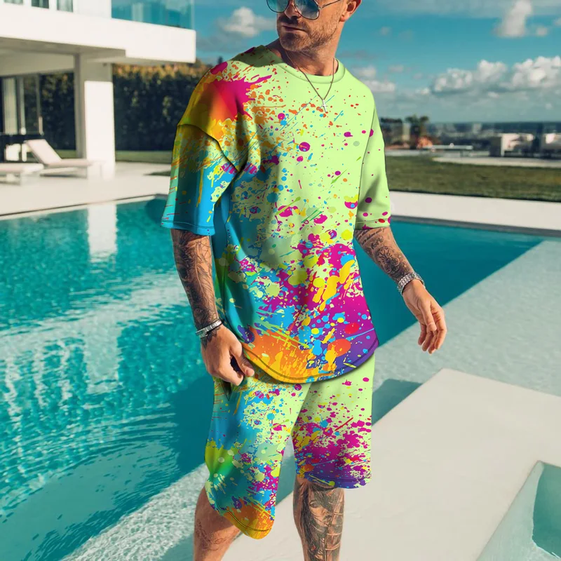 Sportswear Suit Men's 2 Piece  Color Spot 3d Printing Colorful Pattern Casual And Comfortable Men's Suit  Short t-Shirt + Shorts