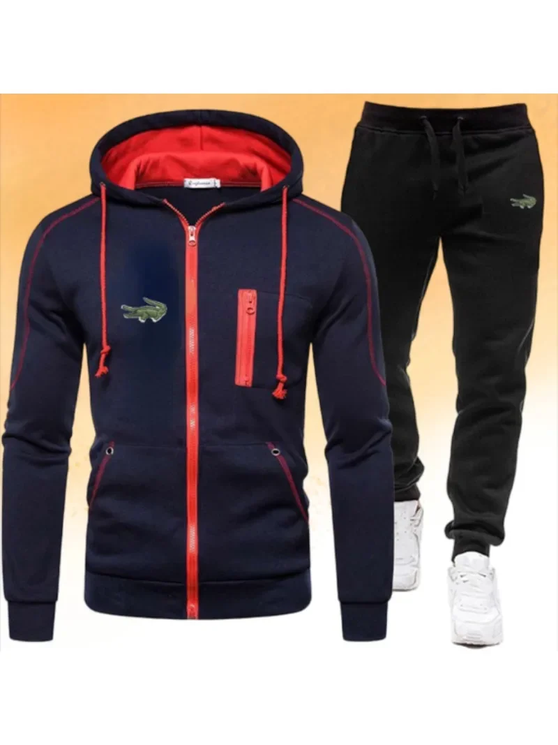 2024 Solid Men's Zipper Jacket Hooded Pullover + Sweatpants Sports Casual Jogger Sportswear 2 Piece Male Fleece Streetwear Sets
