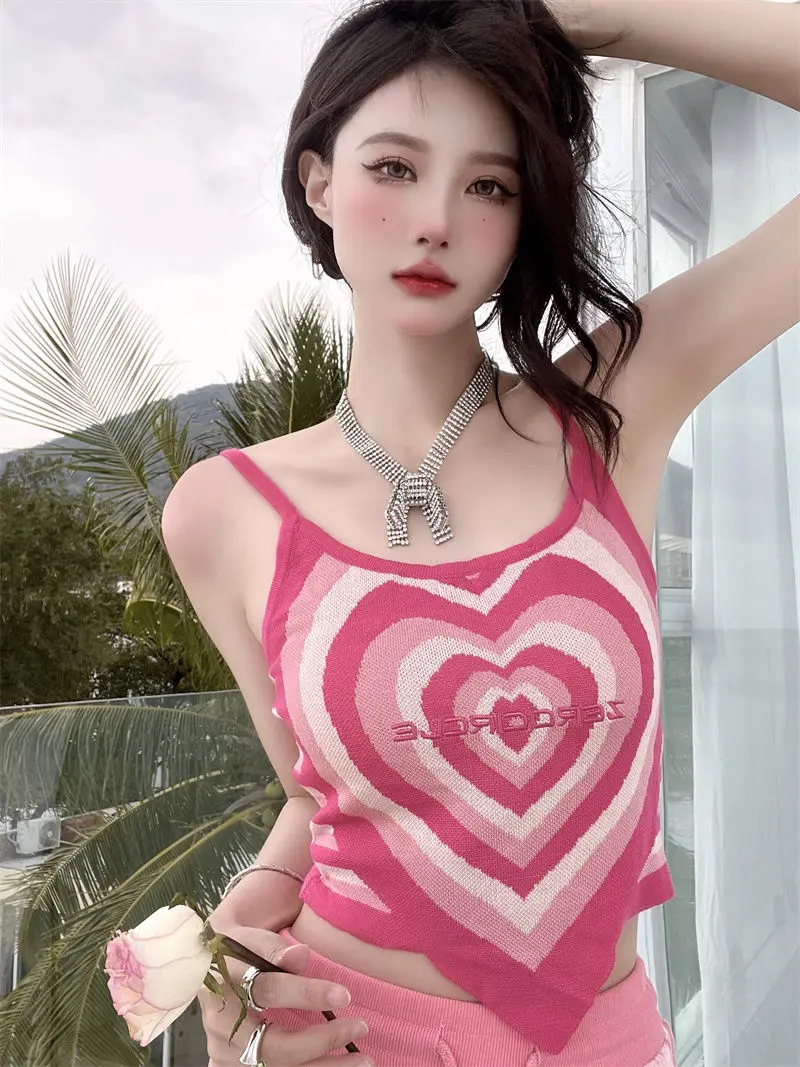 Top corto de punto con forma de corazón para mujer, camiseta sin mangas, camiseta sexy, top de tubo a la moda