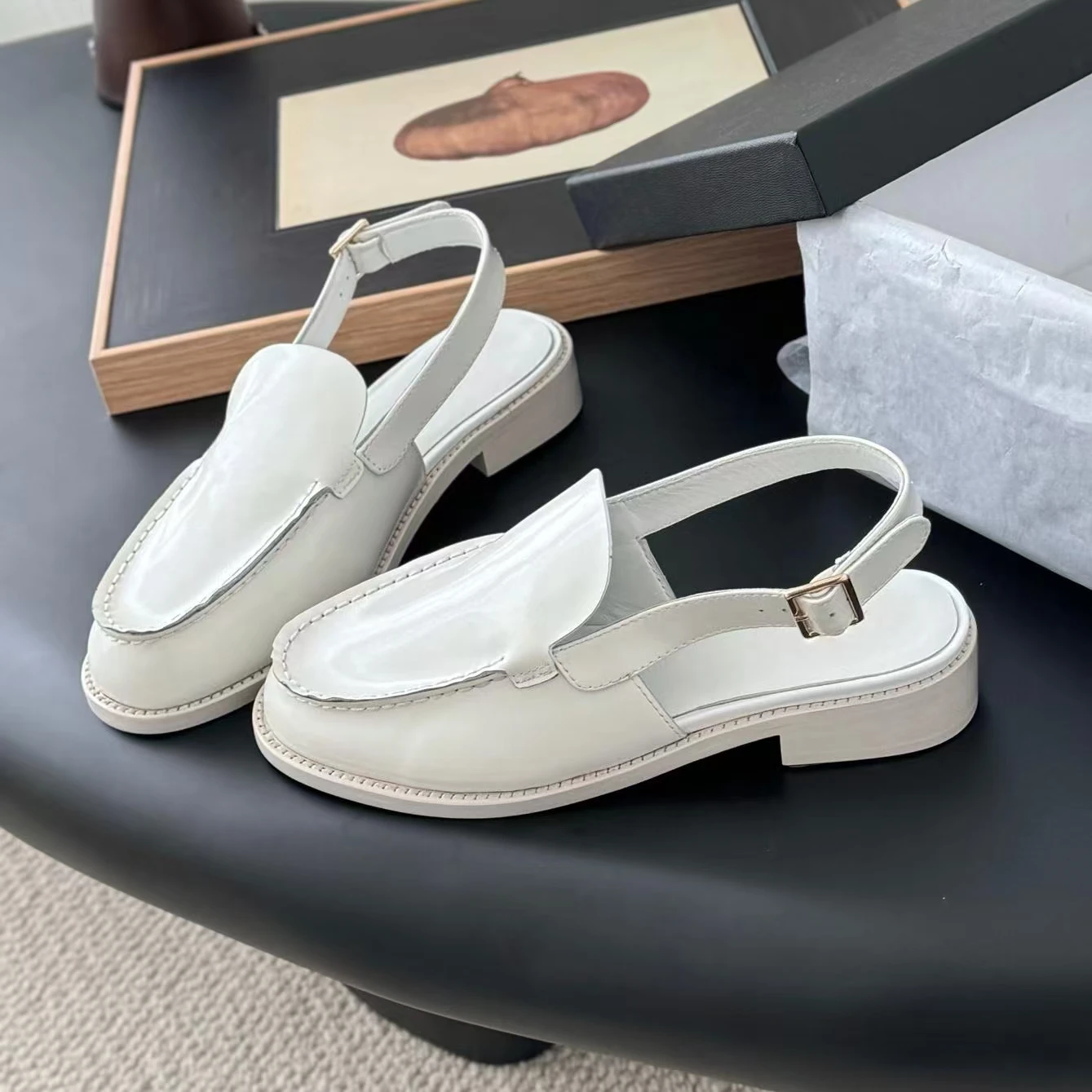 Fashion Spring Newest Genuine Leather Round-Toe Slingback Woman Sandals Mules Shoes Loafers Female Clogs Zapatos De Mujer