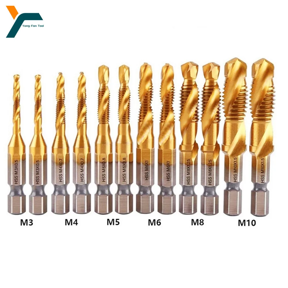 12Pcs Compound Metric Tap Drill Bits Screw Thread Hex Shank Machine Titanium HSS Tap Bit Tool For Metal Steel Wood Plastic