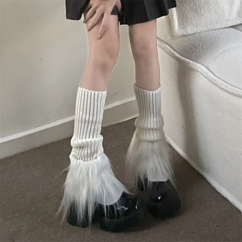 Hand Spliced Woolen Sock Sleeves Knitted Warm and Spicy Girl Millennial Style Y2K Subculture Sock Sleeves Leg Protectors