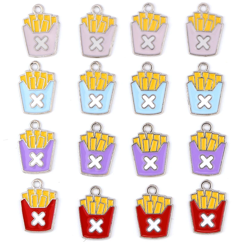 

15Pcs Cute Silver-plated French Fries Enamel Zinc Alloy Pendant for Girls Bracelet Keychain Phone Charm DIY Jewelry Ornaments