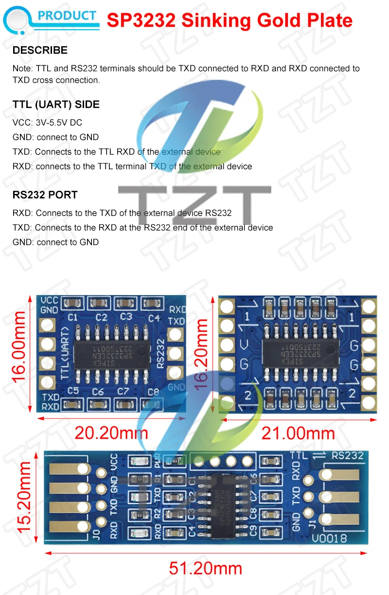 TZT 1/2/5 Stück RS232 SP3232 TTL zu RS232 Modul RS232 zu TTL Serielles Schnittstellenmodul – Detail 1