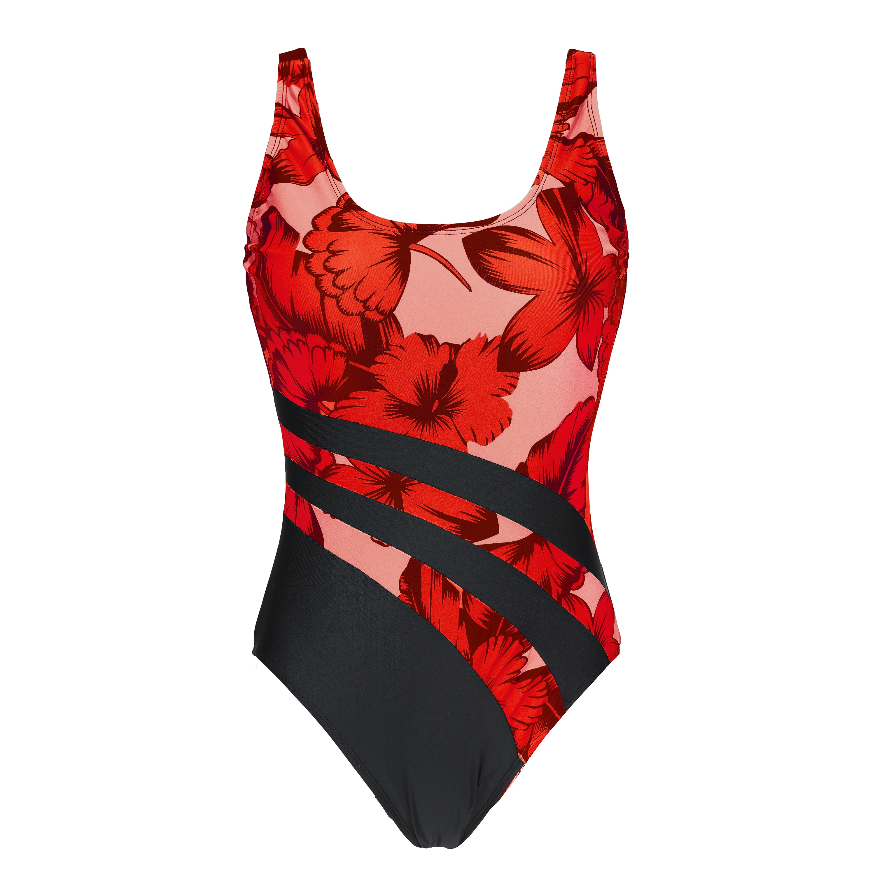 Women's Floral Print Color Block Swimsuit - High Cut Medium Strech One Piece Bathing Suit for Pool Parties