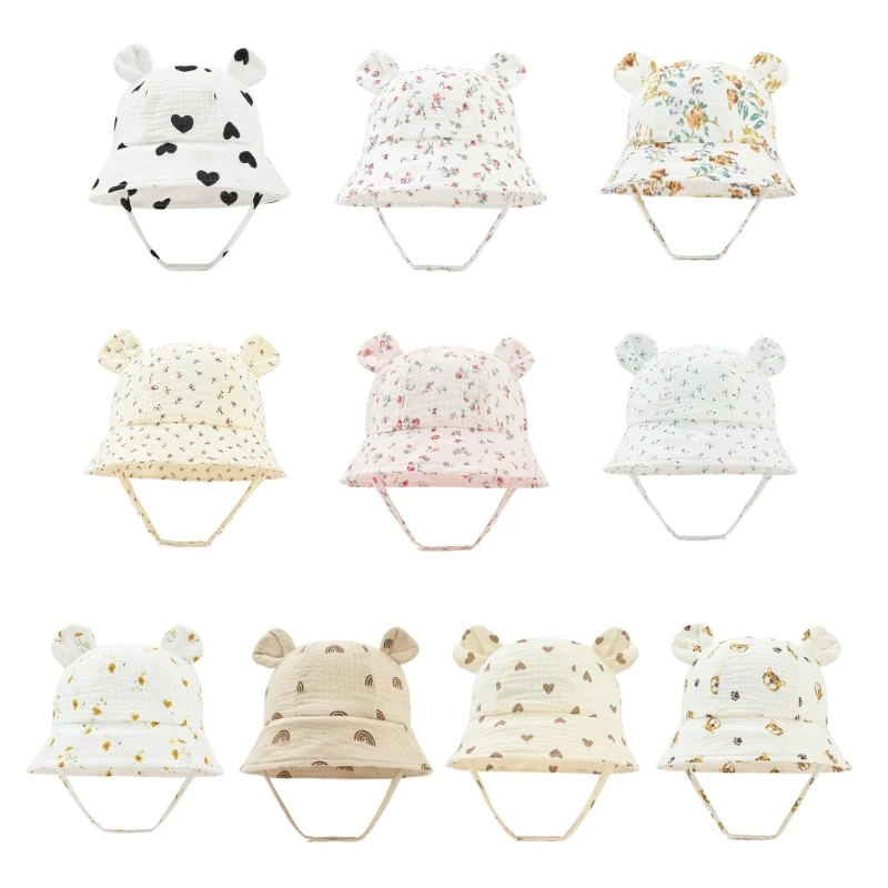 

F62D осенняя детская шляпа от солнца, детская пляжная хлопковая шапка с кроличьими ушками, рыбацкая шляпа для детей