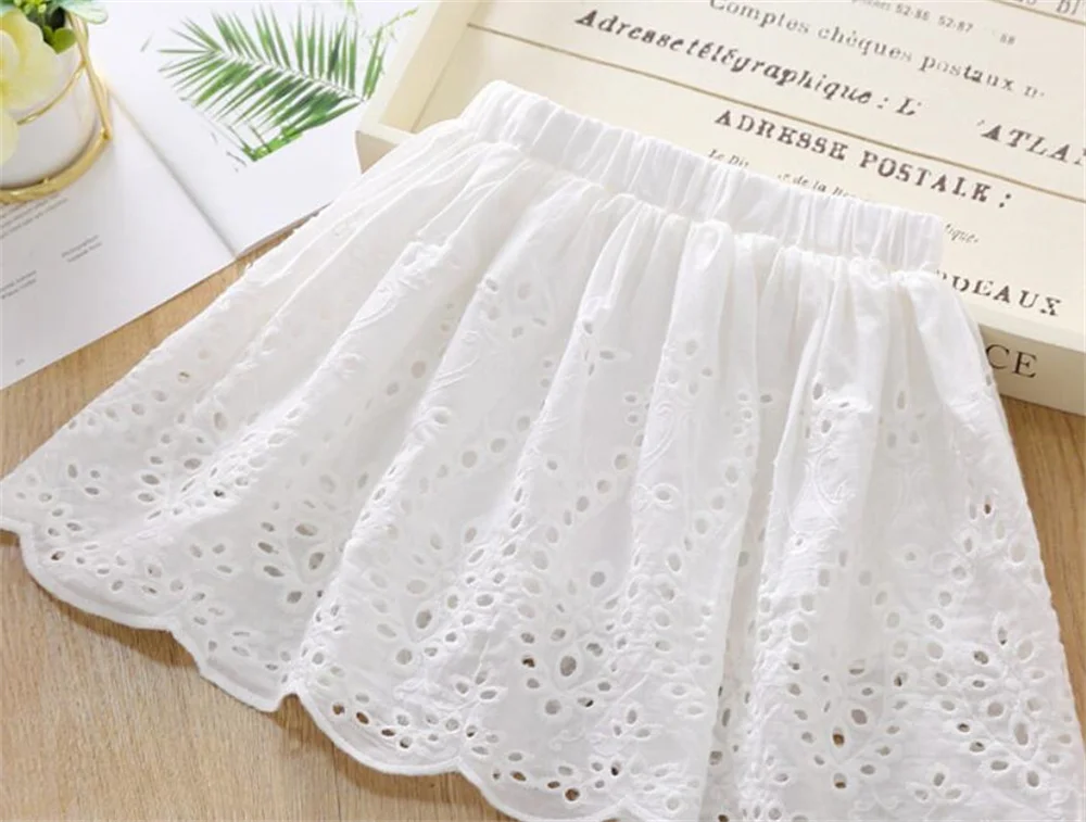 Korean Summer Children Girl's Skirts Cute White Lace Elastic Waist Versatile Cake Skirt for Kid Baby Girl Toddler Clothes
