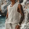 2025 Fashion Spring/Summer New Leisure Vertical Stripe Set Turn-down Collar Fitted Short Sleeve Button Shirt Wool Blend Shorts 3